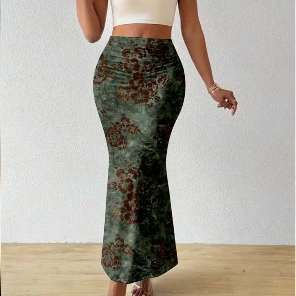 Women size med Floral Green/brown Maxi Skirt - Picture 2 of 5